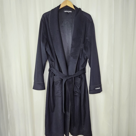 Saks Fifth Avenue Other - Saks Fifth Avenue Men's Full Length Navy Blue Robe Cashmere Silk Smoking Jacket